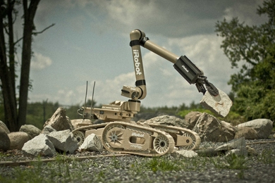 iRobot's Warrior machine, one of two types of robots sent to Japan, in action. 