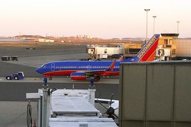 A Southwest flight at Boston's Logan Airport.