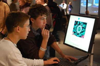Visitors to the MIT Museum play a game developed by CMS's GAMBIT Game Lab.