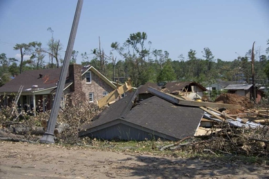 A roof in the Alberta community of Tuscaloosa, Ala., rests on the ground after tornadoes swept through the region in late April.