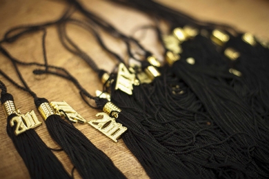 Tassels await their recipients prior to the ceremony.