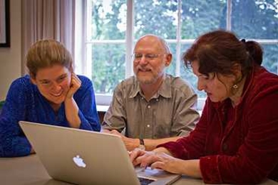 From left, Susan Ruff, Haynes Miller and Violeta Ivanova test drive the ECS, a new tool developed in MIT's math department to promote collaboration among teachers.