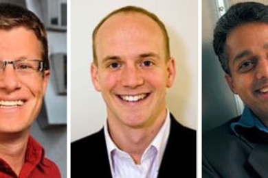 From left to right, Roman Stocker, John Ochsendorf and Rahul Sarpeshkar