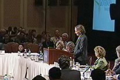 MIT President Susan Hockfield addresses the nation's governors on Friday during the National Governors Association annual meeting in Salt Lake City.