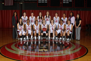 Portrait of 16 members of MIT's women's basketball team
