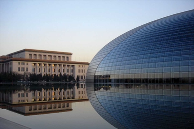 The Great Hall of the People, left, and the 
National Center for the Performing Arts (aka The Egg) in Beijing, China.