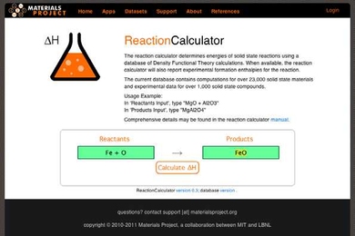 One of the tool's functionalities is a 'Reaction Calculator,' which calculates the enthalpy of thousands of reactions and compare to experimental values.