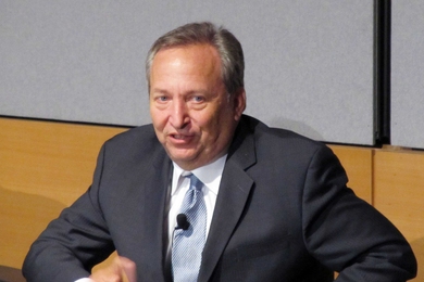 Former Treasury Secretary and current Harvard Professor Lawrence Summers speaks during an event at MIT Wednesday.