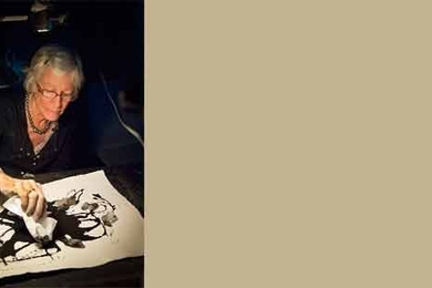 ACT Professor Joan Jonas performing 'Reanimation' with visiting artist Jason Moran.