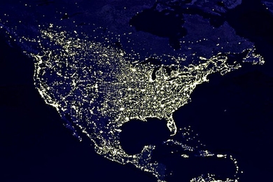 Satellite view of the United States and Mexico at night