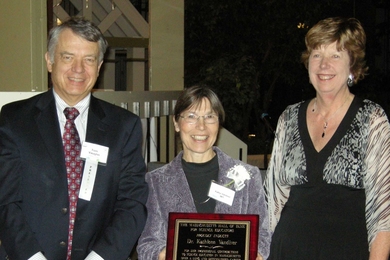 From left to right: Thomas Vaughn, head and chair of Massachusetts Hall of Fame for Science Educators; Kathleen Vandiver; and nominator Marilyn Richardson.