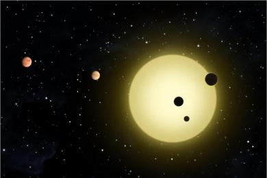 Two new exoplanets, Kepler 20e and 20f, are part of a five-planet system orbiting a sun-like star, similar to the artist’s rendering above. Researchers have found the new planets are likely scorching hot, circling their star at a much closer distance than Mercury orbits the Sun.