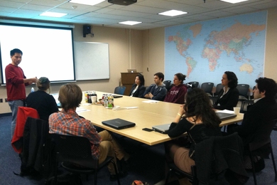 Tony Eng, a senior lecturer in the Department of Electrical Engineering and Computer Science, leads a training session for MISTI 2.0 grantees on 'presenting to international audiences.'