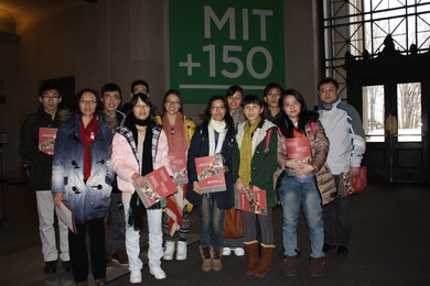 Members of the visiting delegation from Shantou University arrive in MIT's Lobby 7 en route to their first day of a three-week educational exchange hosted by the Bernard M. Gordon-MIT Engineering Leadership Program.