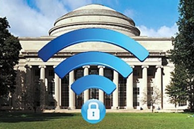 Photo illustration of MIT's Great Dome with a WiFi symbol superimposed