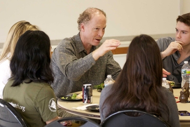 Chemistry Professor Keith Nelson shares his advice with students at the First-Year Experience luncheon.