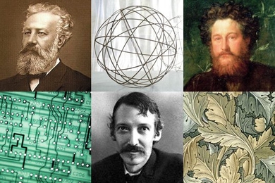 Top: Jules Verne, William Morris; bottom: Robert Louis Stevenson