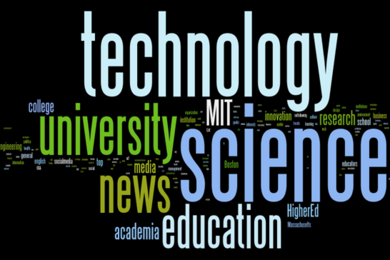 Word blurb with technology, science, university, news, and education the largest words