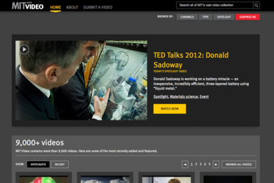 A screenshot from the MIT Video homepage