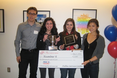 The Number Six Club, the winning team of the 2012 FSILG&amp;D Community Service Challenge. Representing the team, L-R: Eyas Sharaiha &#39;13, Nina Jreige &#39;13, Deema Totah &#39;12, Angelique Nehmzow &#39;14.