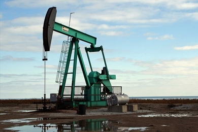 Photo of a field with a fuel pump