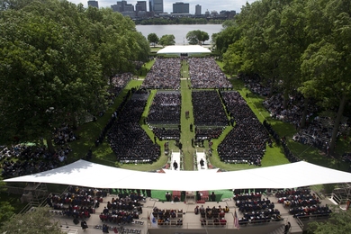 The crowd gathers in Killian Court for MIT's Commencement in June 2011.