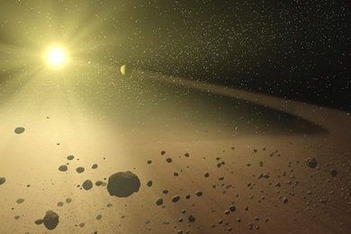 An artist's rendition of the asteroid belt.