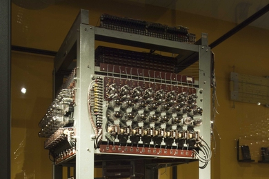 A section of the Whirlwind computer is shown here on display in the MIT Museum during last year's MIT150 celebration.