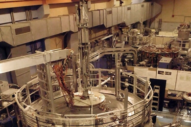 MIT research scientist Jay Kesner stands with the Levitated Dipole Experiment, one of the experiments that will be used to study space weather in a collaboration with Columbia University.