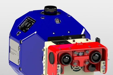 A rendering of the VERTIGO (Visual Estimation and Relative Tracking for Inspection of Generic Objects) system that researchers plan on deploying on SPHERES robots.