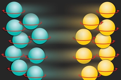 Elementary particles have a fundamental property called 'spin' that determines how they align in a magnetic field. MIT researchers have created a new physical system in which atoms with clockwise spin move in only one direction, while atoms with counterclockwise spin move in the opposite direction.