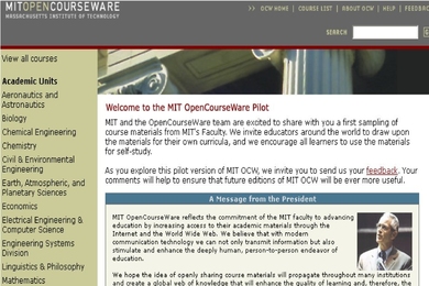 MIT OpenCourseWare's homepage on Sept. 30, 2002.