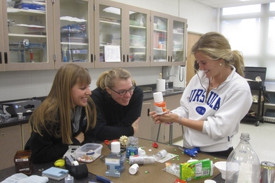 Students from St. Ursula Academy in Toledo, Ohio developing their invention prototype. 
