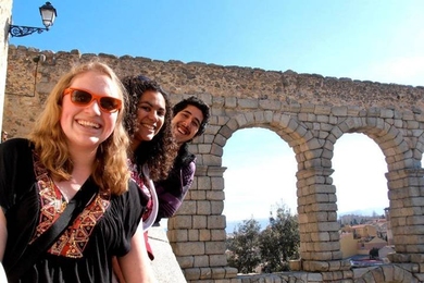C.J. Enloe, Elise Myers and Franco Montalvo take a weekend trip to Segovia to explore the impressive castles and the world renowned Aqueducto de Segovia, seen in the background here.