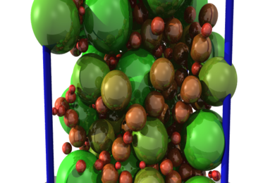 This figure illustrates how the size diversity of cement nanoparticles allows them to pack together tightly, increasing the strength of the cement.
