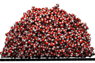 A simulated water droplet on a sheet of suspended graphene.