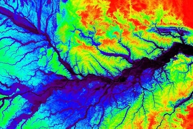 A topographic map of a section of the central Amazon River Basin near in Manaus, Brazil.