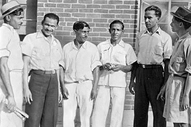 Indian Muslim seamen gathered at the port in Baltimore, Md., during the Second World War.