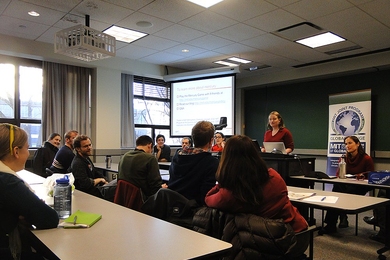 Noelle Selin and students answered questions from the audience during the Feb. 6 panel discussion.