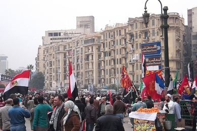 People gather on Tahrir Square in Cairo, Egypt.