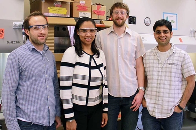 Authors of the recent paper published in <i>Nature Communications</i> include (from left) Christopher Reisch, associate professor of chemical engineering Kristala Prather, Micah Sheppard and Himanshu Dhamankar.