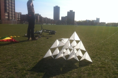 A collapsible tetrahedral kite inspired by one designed by Alexander Graham Bell.