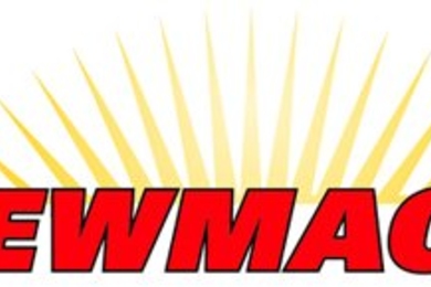 The text "NEWMAC" in red with sunshine rays behind it