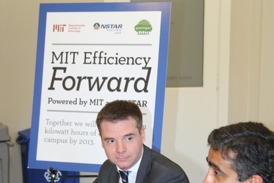 Israel Ruiz, MIT’s executive vice president and treasurer (left) and Tilak Subrahmanian, vice president of energy efficiency for Northeast Utilities extend the award-winning 'Efficiency Forward' program for another three years.