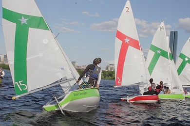 Four sailboats on Charles River