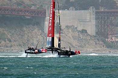 The AC72 sailing in the 34th America&#39;s Cup. 