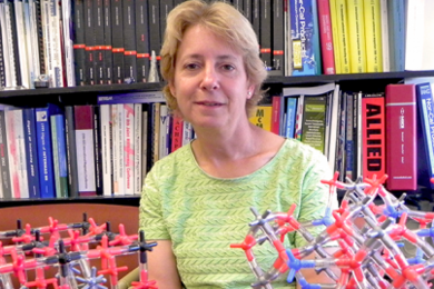 Caroline Ross uses models to demonstrate the crystal structures of complex metal oxides, such as spinel and perovskite phases.