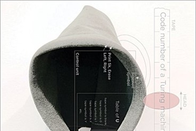 Cover of "Phantasmal Media" book shows hood of gray sweater with table graphics on top.