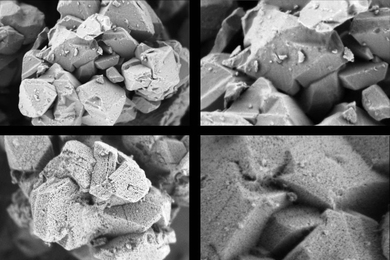 The above image shows (top) two micrographs at different magnifications of a standard &#34;Y Type&#34; zeolite with micropores, and (bottom) two micrographs at different magnifications of the same zeolite that has been given mesopores (much larger holes) through Rive Technology&#39;s Molecular Highway product.  