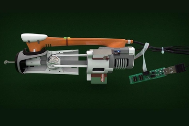 A carving tool designed by MIT Media Lab postdoc Amit Zoran, called FreeD, allows the user to control the carving process while aided by a computer guidance system that is preprogrammed with the desired three-dimensional shape.